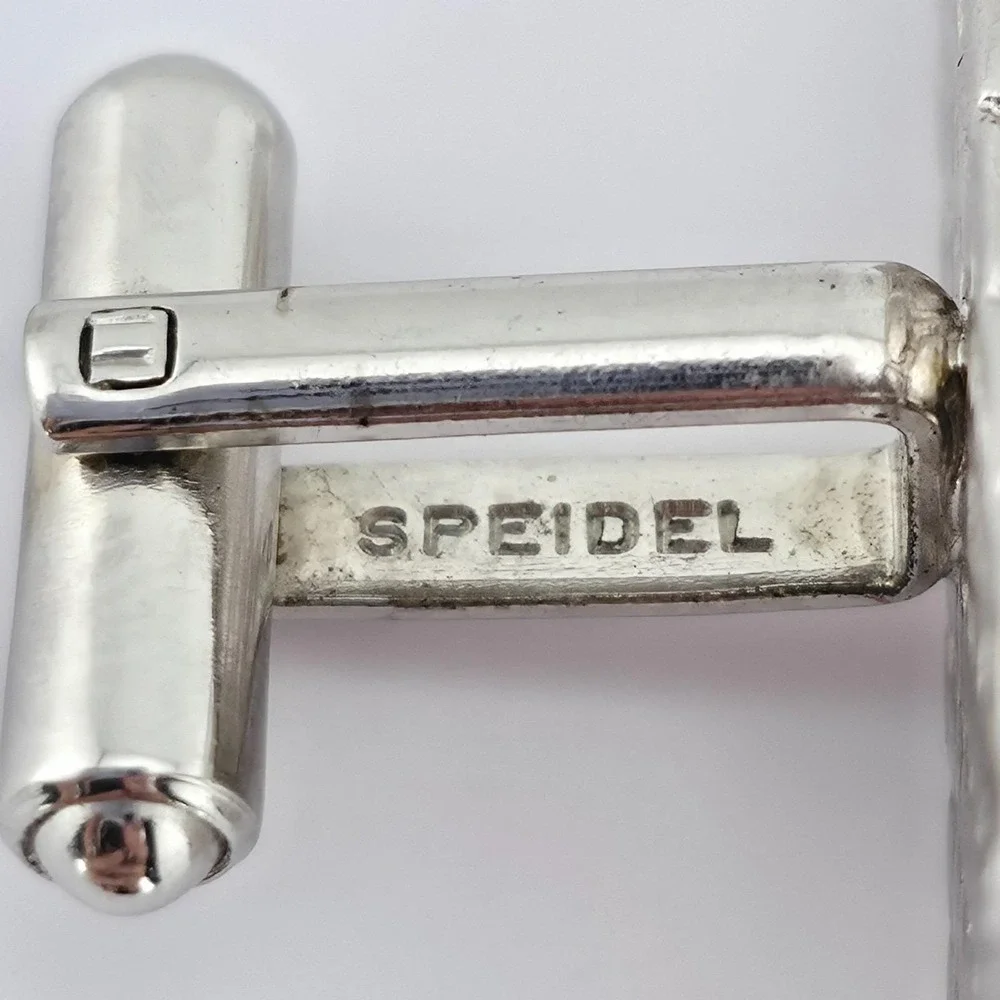 Vintage 1950's SPEIDEL Cufflinks Modernist Black Pink Gold Cabochon Silver Plate
